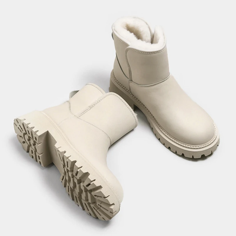 

Meotina Women Genuine Leather Ankle Fur Wool Snow Boots Round Toe Thick Mid Heel Ladies Fashion Short Boot Autumn Winter Shoes