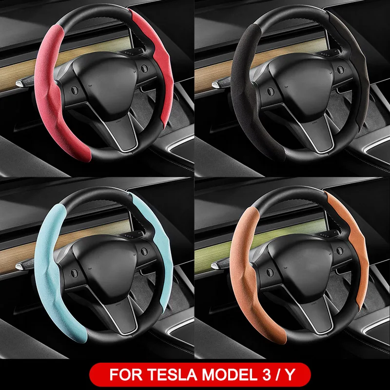 

New 2022 Steering Wheels Cover For tesla Model 3 Model Y Suede Non-Slip Car Decor For Model3 Suede Leather Breathable Protection