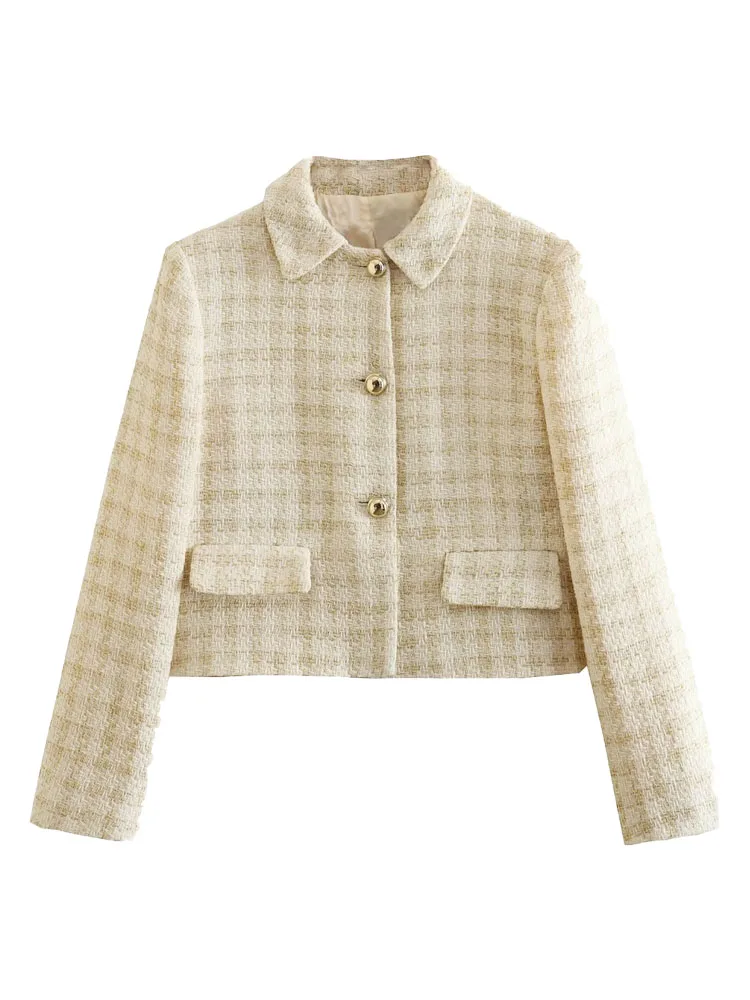 

Женский клетчатый пиджак, повседневный универсальный модный пиджак с отложным воротником, длинными рукавами и плечевыми подушечками, Нови...