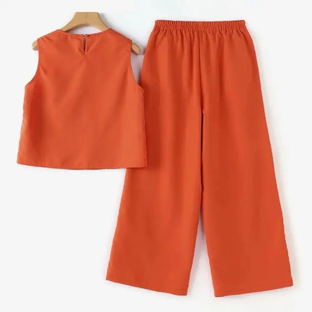 Женский комплект из жилета и брюк летний топ брюки без рукавов с круглым вырезом