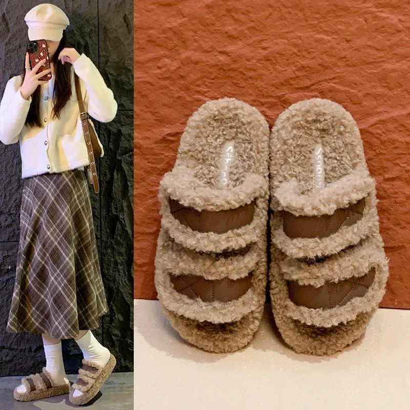 Осенне-зимние новые плюшевые женские тапочки модные домашние теплые туфли на