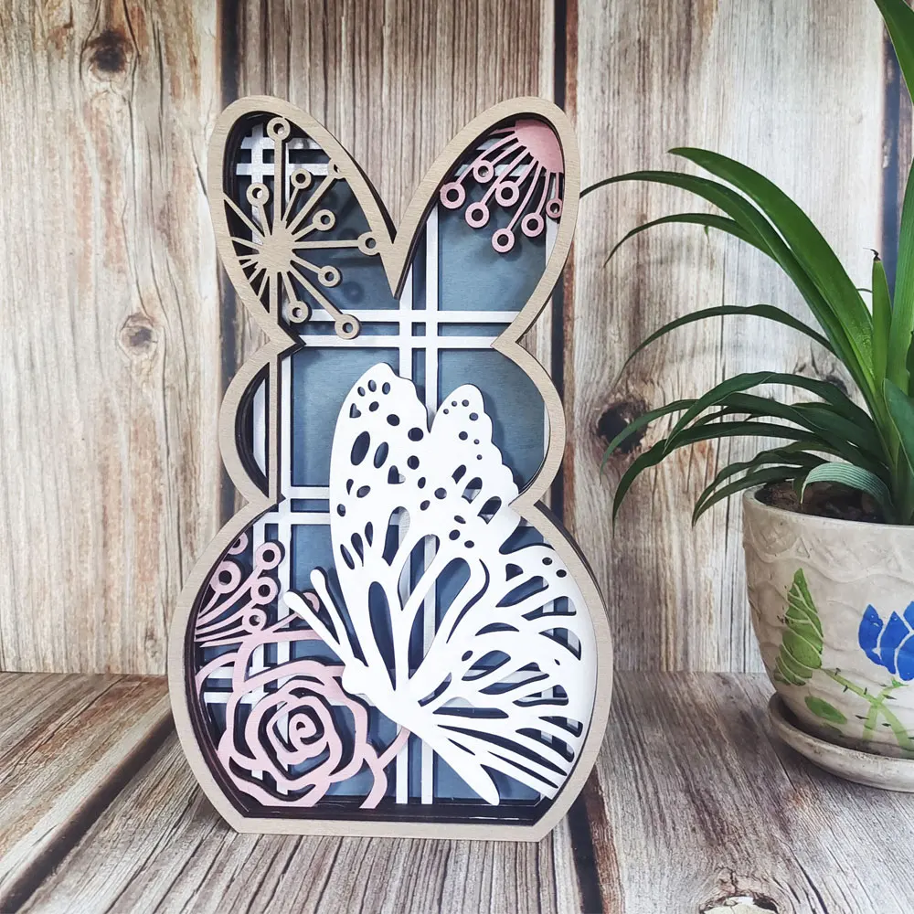 

Easter Wooden Crafts Colorful Hollow Rabbit Decoration Exquisite Home Holiday Decoration Creative Doll Gift Wood Carving Rabbit