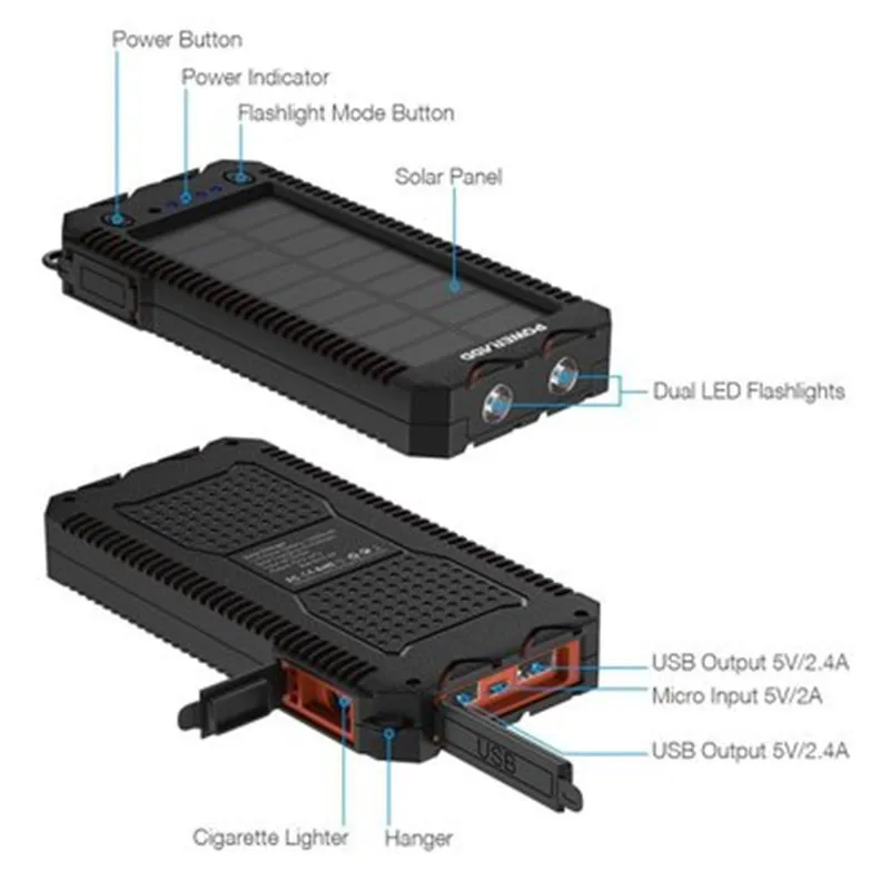45000mah solar charger waterproof powerbank pack outdoor emergency external battery with sos led backup battery outdoor igniter free global shipping