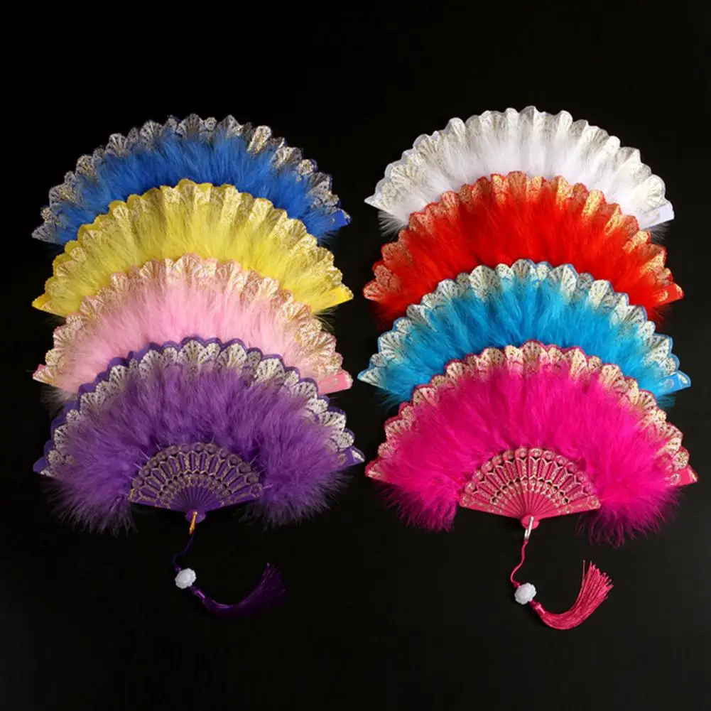 

Lolita Feather Folding Fan Japanese Sweet Fairy Girl Dark Hand Gift Gothic Pendant Court Decoration Wedding Party With Fan A6J9