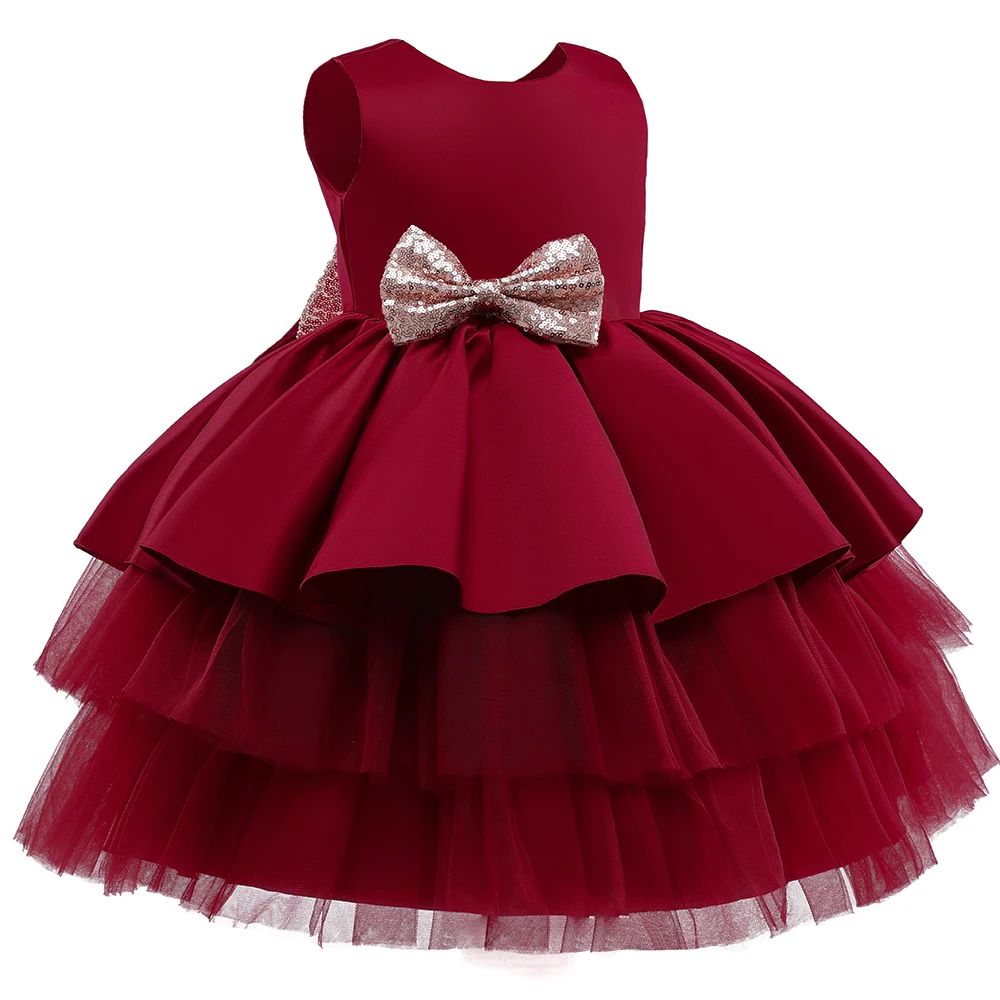 

New Year Christmas Girls Birthday Party Formal Dress Sequin Bow Christmas Wedding Dress For Girl Children Princess Dress