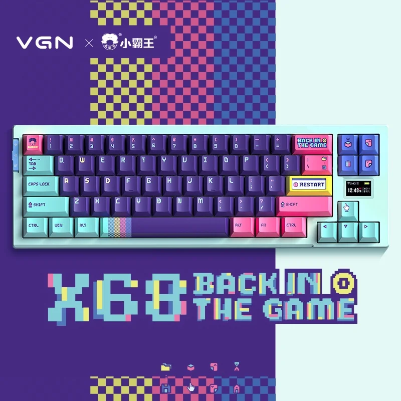 

VGN X68 Subor GASKET Tri-Modes Wireless Mechanical Keyboard 65% Layout RGB Hot Swap Gaming Keyboard with Display Screen