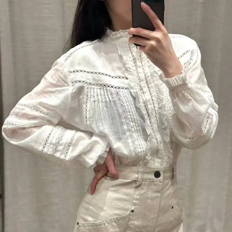 

2023 Spring and Summer New Shirt Women Shirt Hollow Ruffle Long-sleeved Shirt