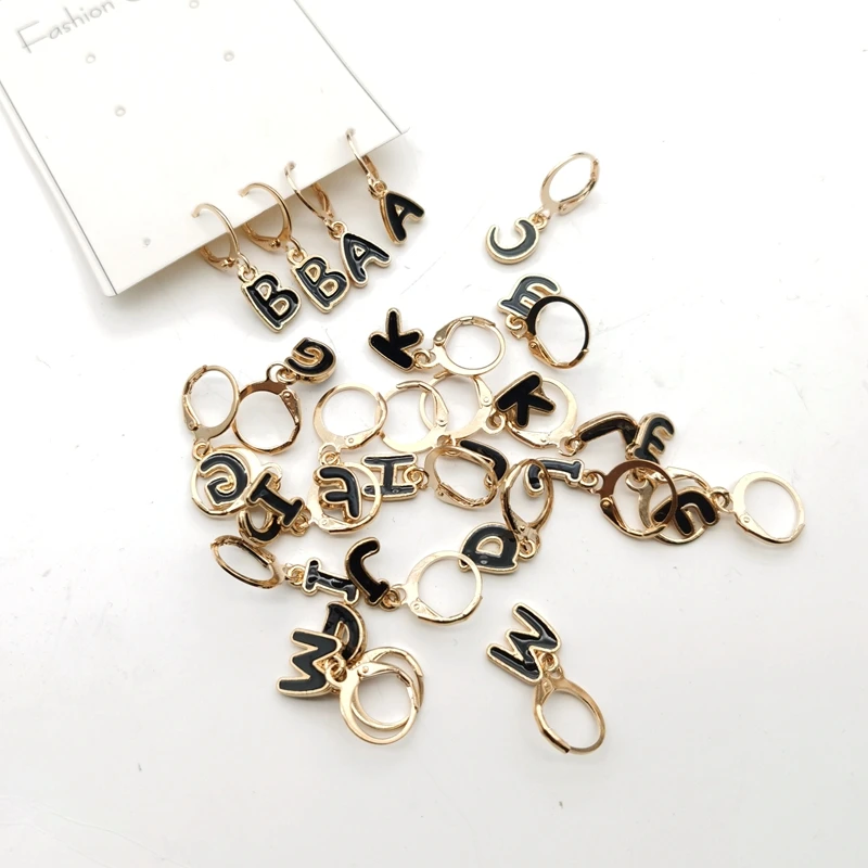 

1 Single Cute Fashion Gold Color Hoop Earring Name Scustomize Initials A-Z Letter Dangle Drop Earring for Women Men Jewelry