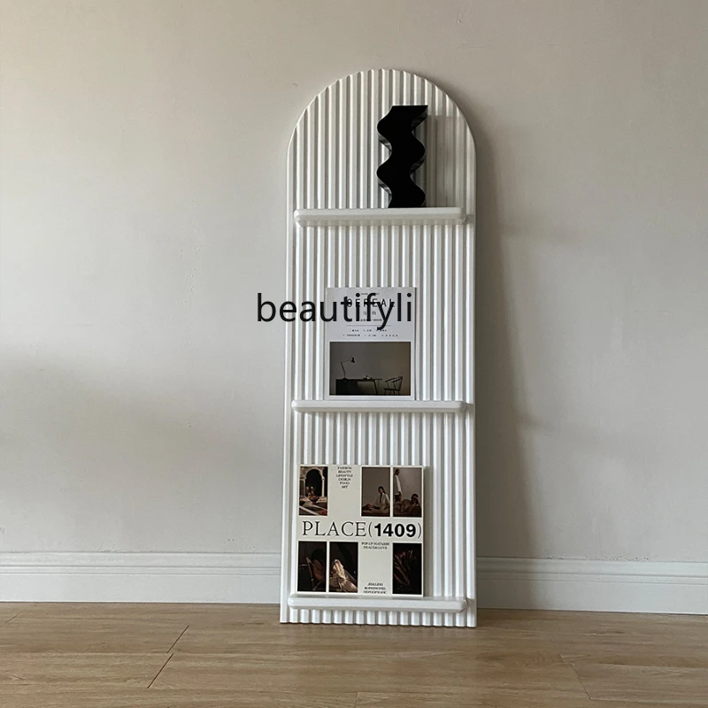 

Yj, простая напольная полка, многоярусная настенная стойка для журналов, волнистая доска, железная белая витрина