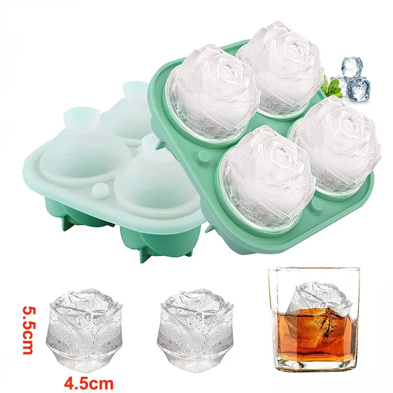 4.5x5.5cm Ice Cube Silicone Molds for Ice Cube with Lid 4 Holes Rose Flower Shape Reusable Ice Cube Tray Ice Cream Maker Tool