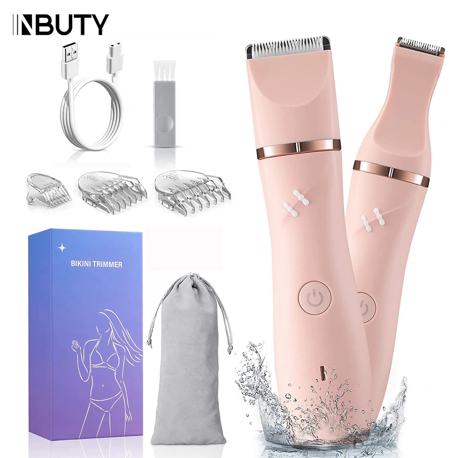 

триммер для бикини INBUTY электробритва 2 в 1 триммер для бикини для женщин USB Водонепроницаемый безболезненный триммер для женщин машинка для ...