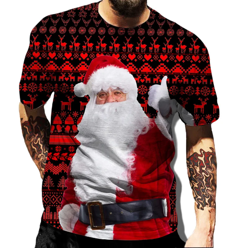 

Cute Santa Claus with Deer Graphic Men and Women T-shirt Tee Shirt Merry Christmas T Shirt Kids Boys Xmas T-shirt Casual Female