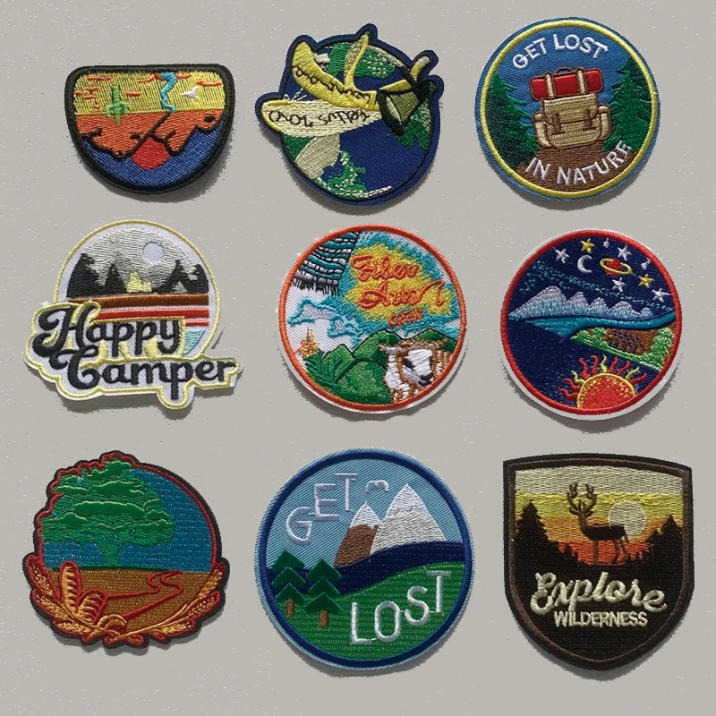 

Forest Desert Iron On Embroidered Patches Badges Sewing Stripes Clothes Accessories DIY Applique On Jacket Thermal Transfers