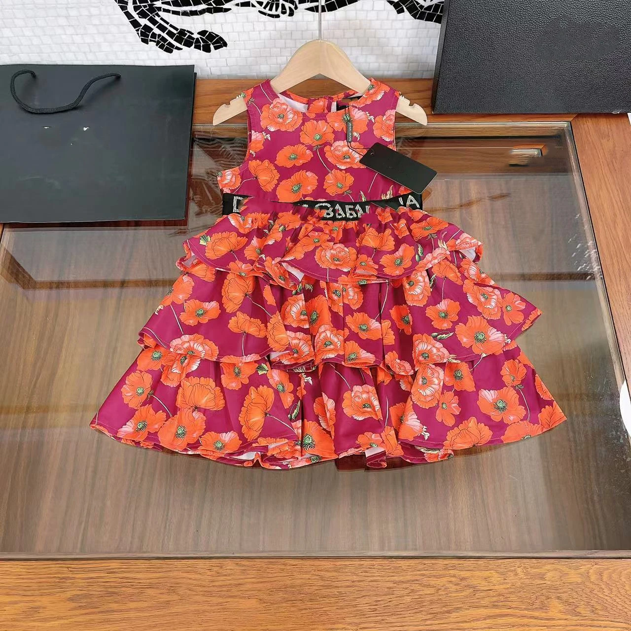 Enlarge Girl Dress Sleevelees Flower Dresses Summer Children Clothing Girls Cotton Luxury Brand Design Princess Dress for Kids Gilrs