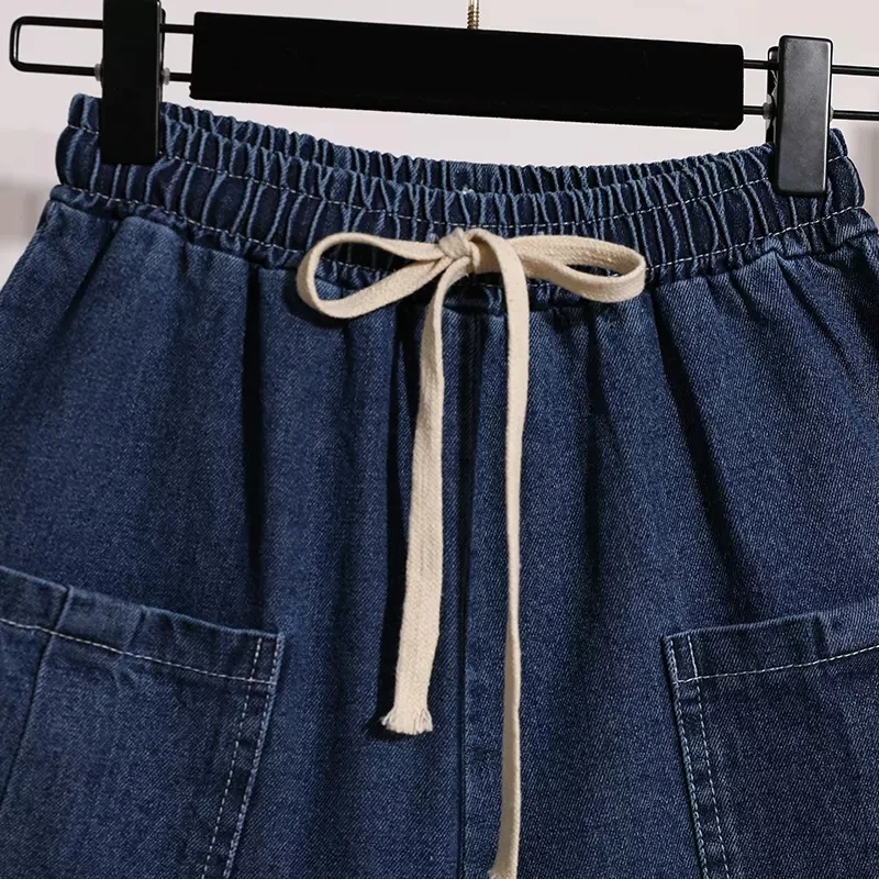 2023 New Summer Denim Shorts For Women's Clothing Summer Slim Capris Large Size 4XL 5XL Elastic Waist Shorts Pants AC228