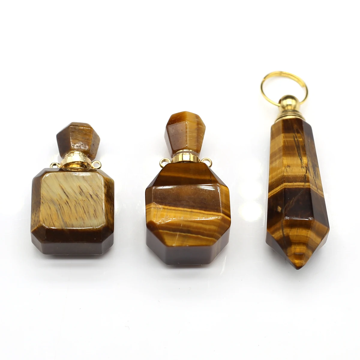 

3 Kinds Natural Semi-Precious Stone Pendant Charm Brown Tiger Eye Stone Perfume Bottle DIY Jewelry Making Necklace Gift