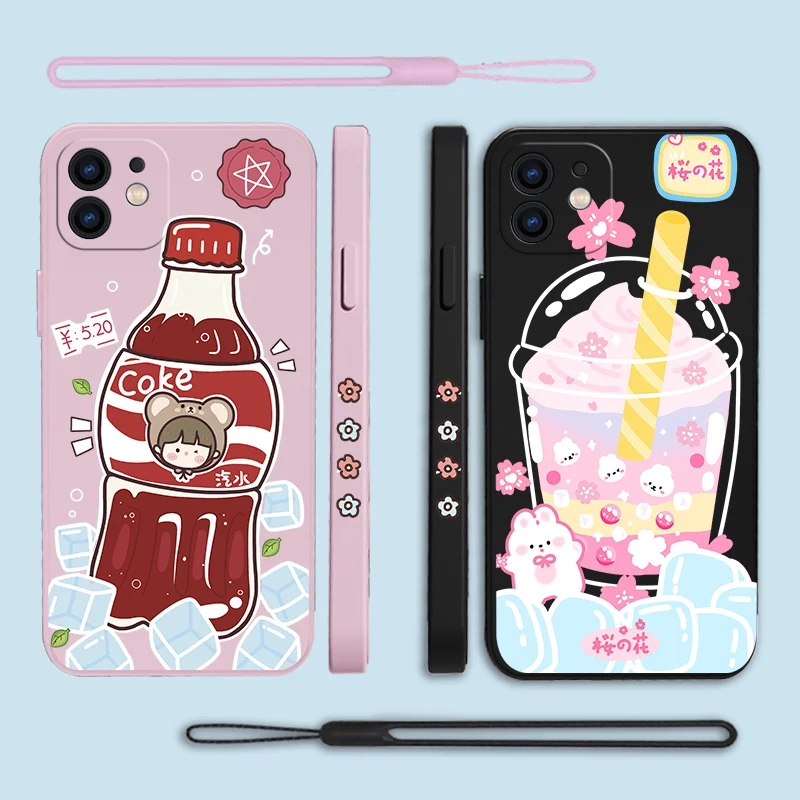 

Summer Cool Drink Iced Phone Case For Samsung Galaxy S23 S22 S21 S20 Ultra FE S10 4G S9 S10E Note 20 9 Plus With Lanyard Cover