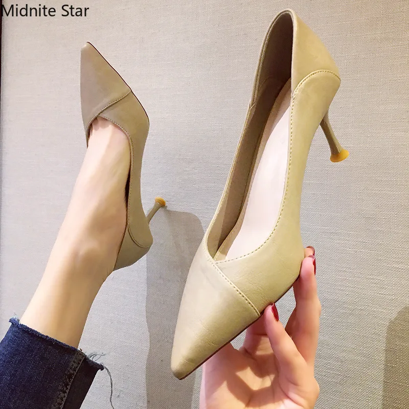 High Heels Stiletto Pointed Toe 2022 Spring and Autumn Sexy Women's Shoes Pumps Women's Leather Soft and Comfortable Shoes