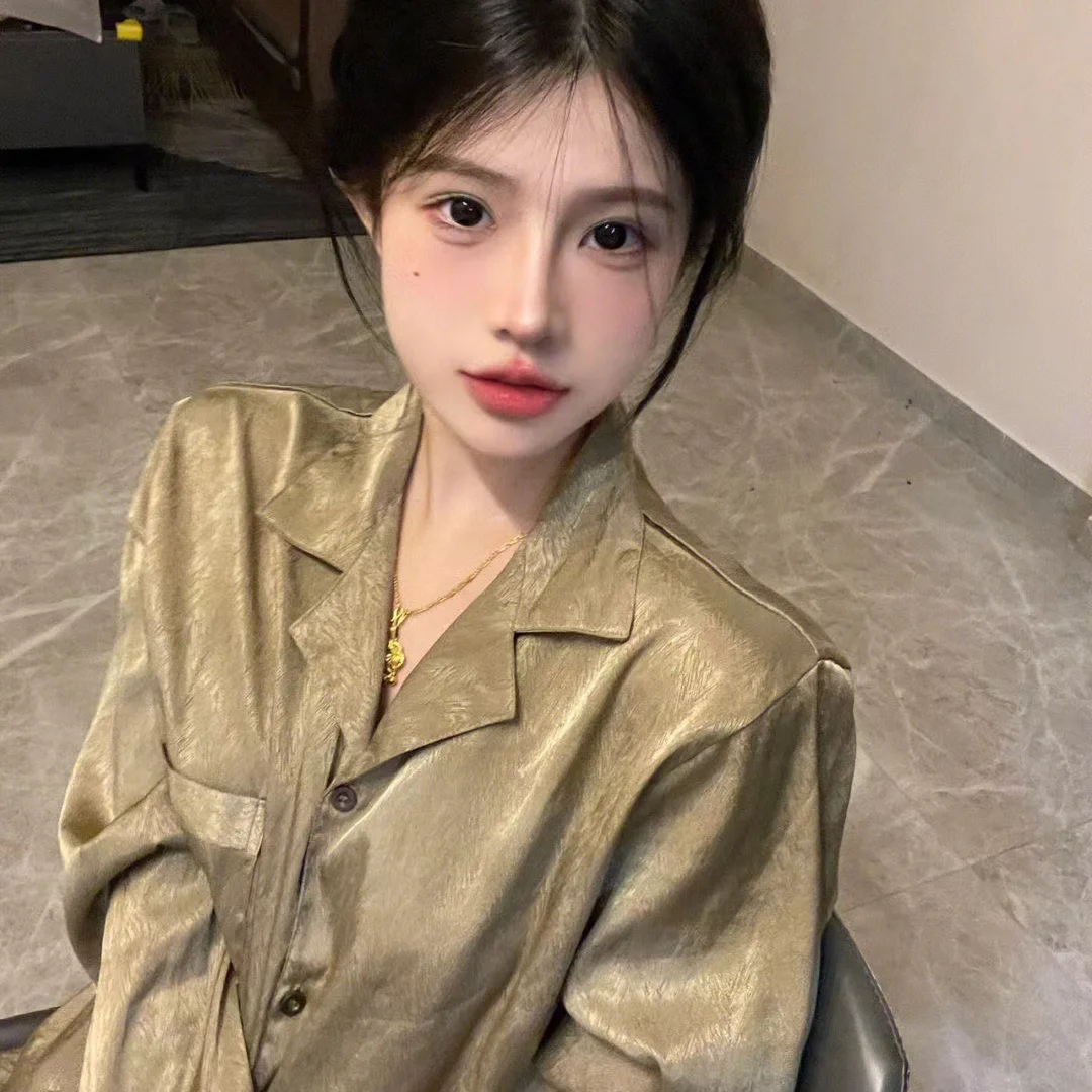 1 Ice Silk Pajamas Women Spring and Autumn Long Sleeve Thin Relaxed Simple Homewear Women Silk Outwear Set Summer