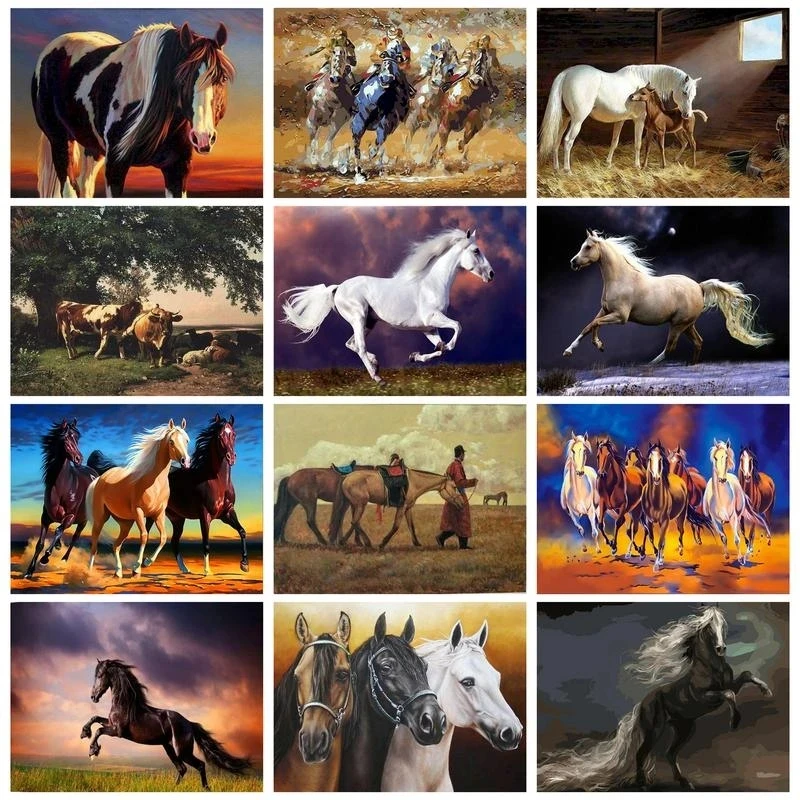 

RUOPOTY 40x50cm Painting By Numbers Horses Coloring On Numbers For Adults Kids Diy Gift Paint Kit For Handiwork Easy For Beginne