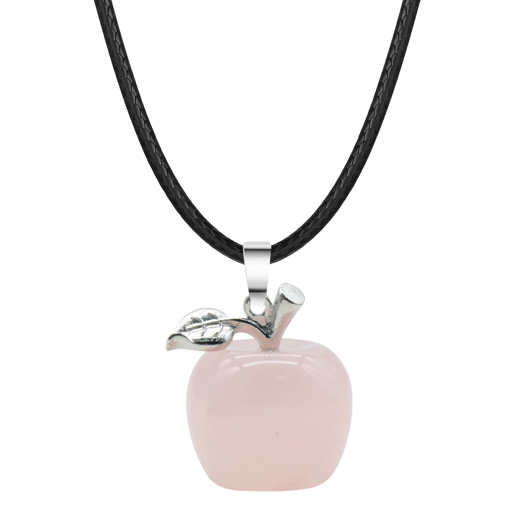 

Natural Apple 20MM Rose Quartz Pendant Necklace for Women Girls Kids Healing Chakra Stone Fruits Jewelry