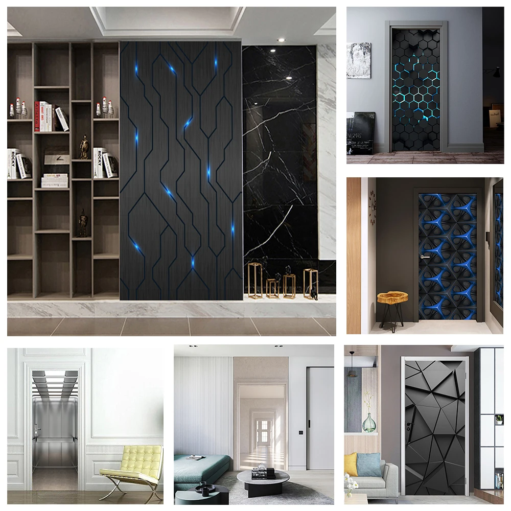 

Self-Adhesive Door Stickers Art Mural 3D Modern Abstract Sci-fi Wallpaper Living Room Bedroom Wardrobe Door Poster Removable