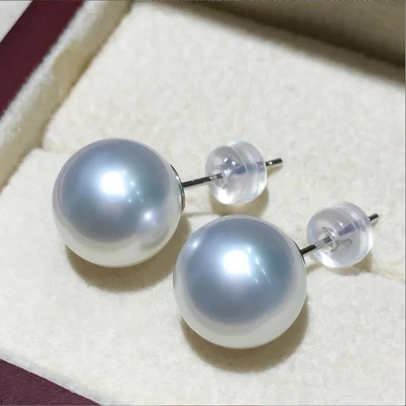 

Elegant Natural Huge 13-14mm South Sea Genuine White Round Pearl Earring Free Shipping for Women Stud Earrings Jewelry