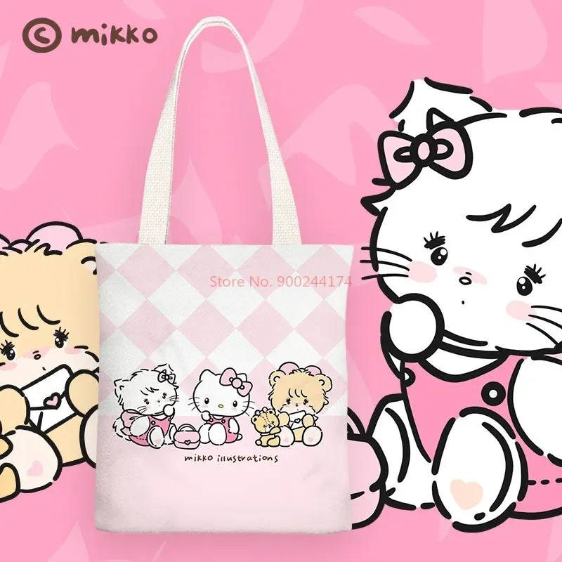 Милая холщовая сумка на плечо Mikko с героями мультфильмов студенческая большая