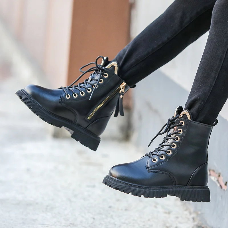 Зимние модные детские ботинки BCEBYL из искусственной кожи до щиколотки с