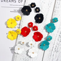 korean cute flower drop earrings for women fashion double layer gold metal floral statement earrings 2020 female jewelry gifts