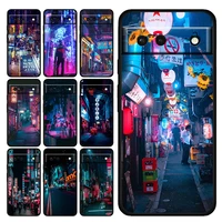 cyberpunk city night cool shockproof cover for google pixel 7 6 pro 6a 5 5a 4 4a xl 5g soft black phone case shell tpu coque