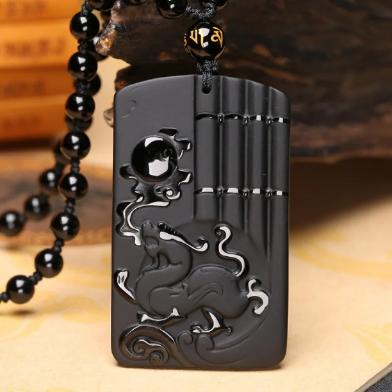 

Natural Black Obsidian Hand Carved Kylin Presents Precious Jade Pendant Fashion Boutique Jewelry Men's and Women's Necklace Gift