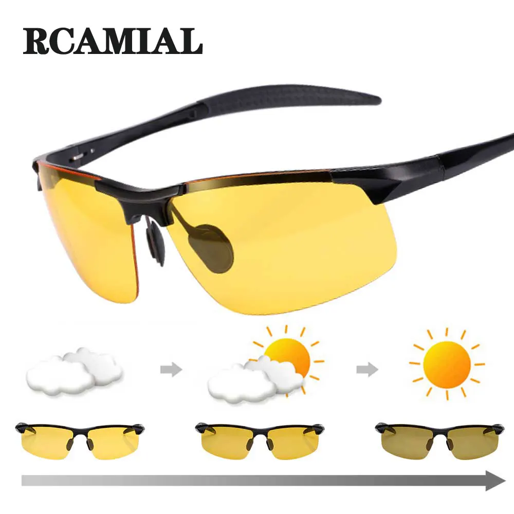 Occhiali per visione notturna RCAMIAL occhiali da sole fotocromatici lenti polarizzate gialle occhiali da guida UV400 per conducenti di auto Sport uomo donna