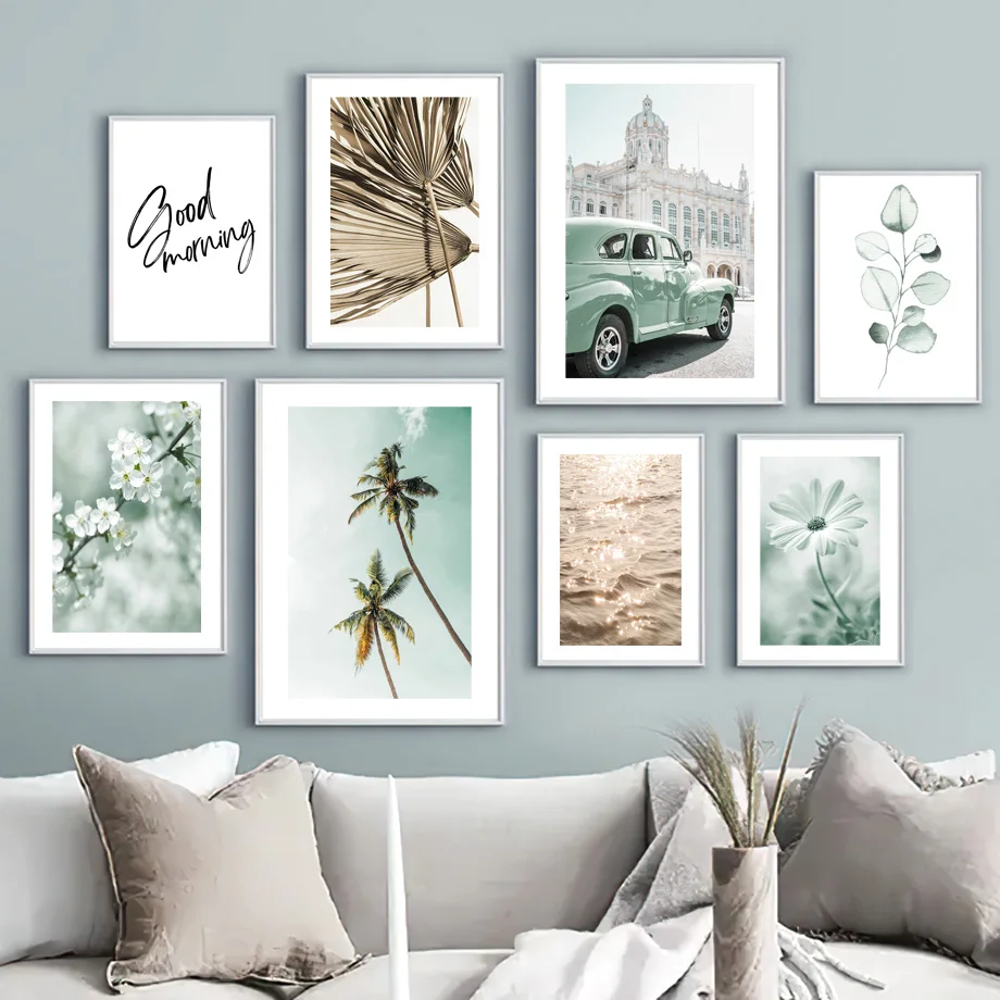 

Calming Beige Sea Coconut Palm Leaf Car Wall Art Canvas Painting Nordic Posters And Prints Wall Pictures For Living Room Decor