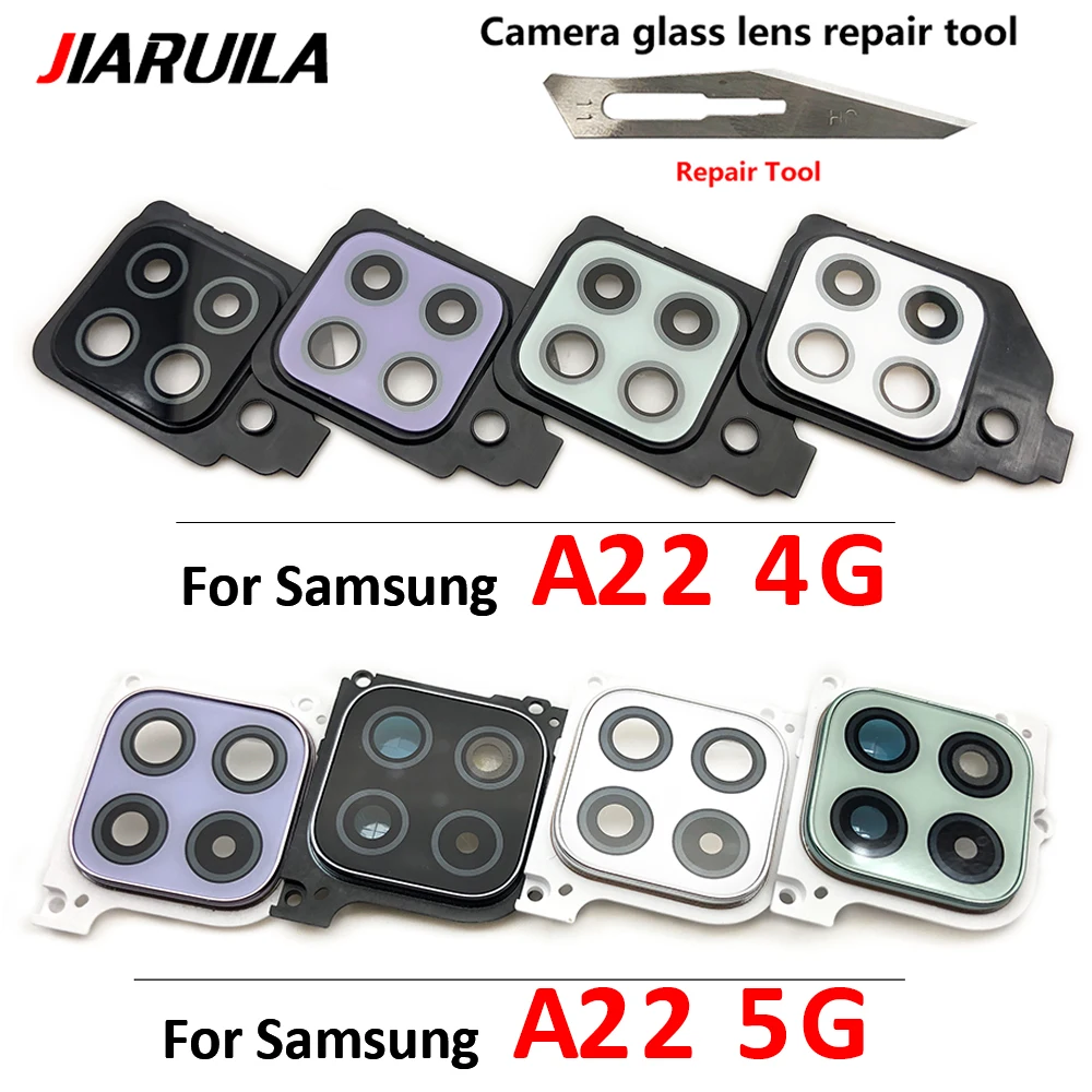 

Original For Samsung Galaxy A22 5G 4G Rear Back Camera Lens Glass Cover Frame Ring Holder with Sticker Replacement Spare Parts