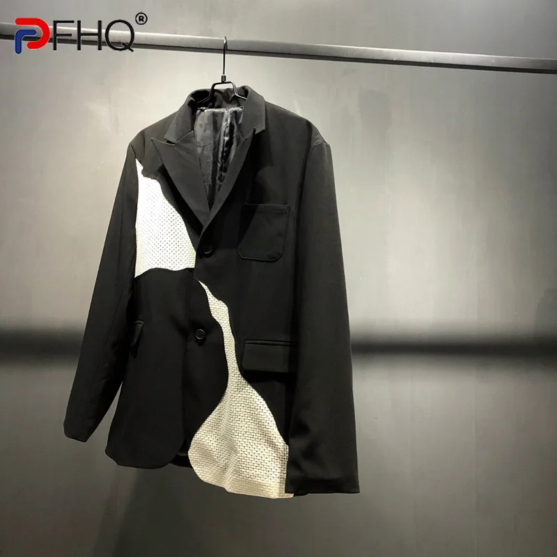 

PFHQ 2023 Trendy Color Contrast Splicing Suit Jacket Original Design Stylish Autumn High Quality Men's Coat Free Shipping Blazer