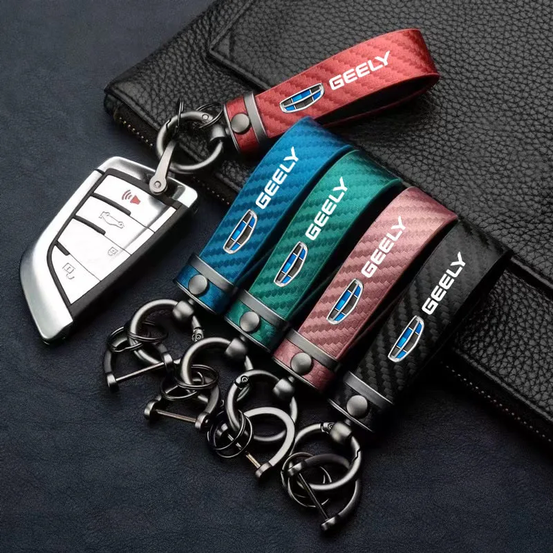 

New car carbon fiber pattern keychain custom metal keychain exquisite soft rubber keychain is suitable for Geely Cool X6X7 Emgra