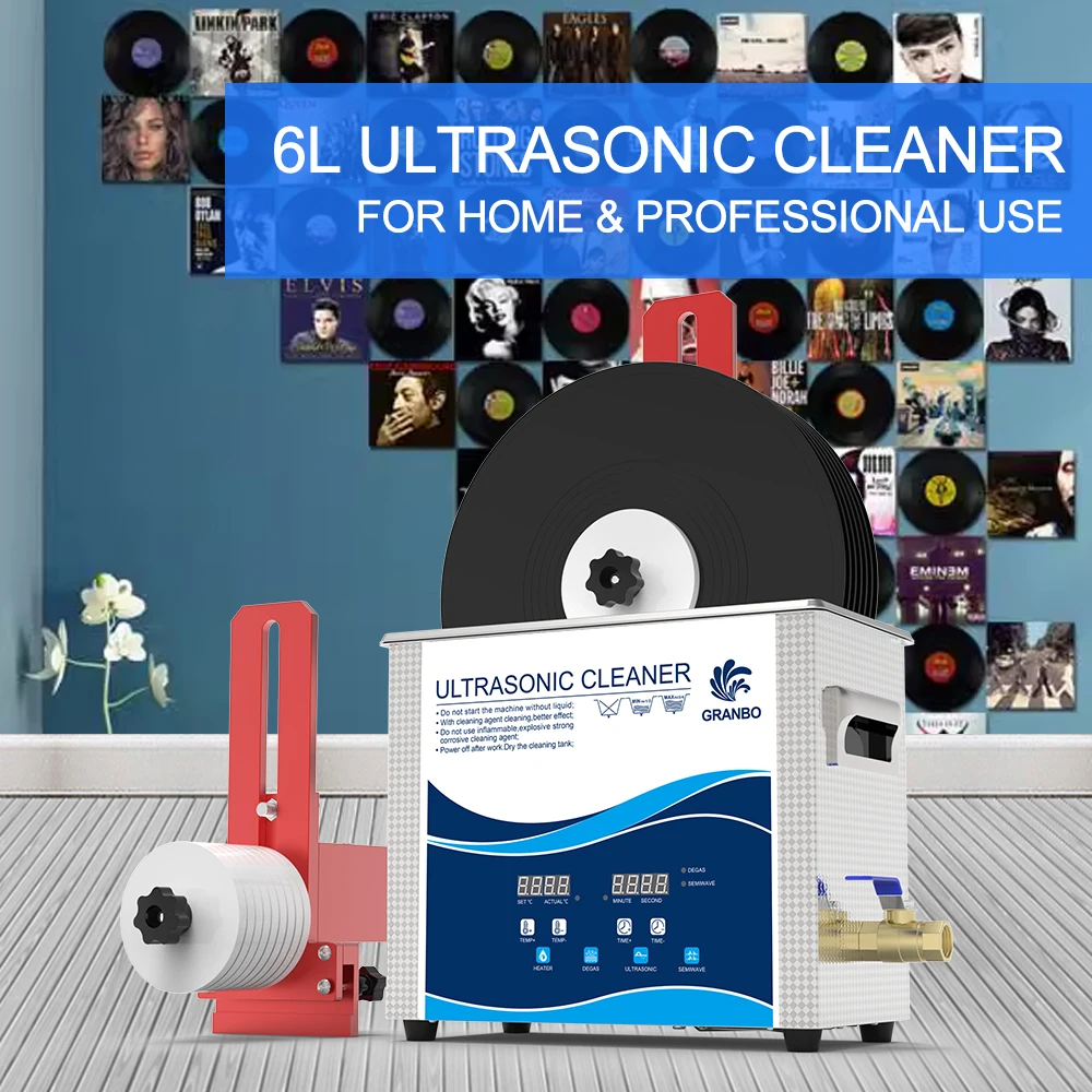 Digital Ultrasonic Cleaner Degassing Variable Wave 40Khz 6.5L 180W Vinyl Records Collector LP Discs Efficient Washing Tool