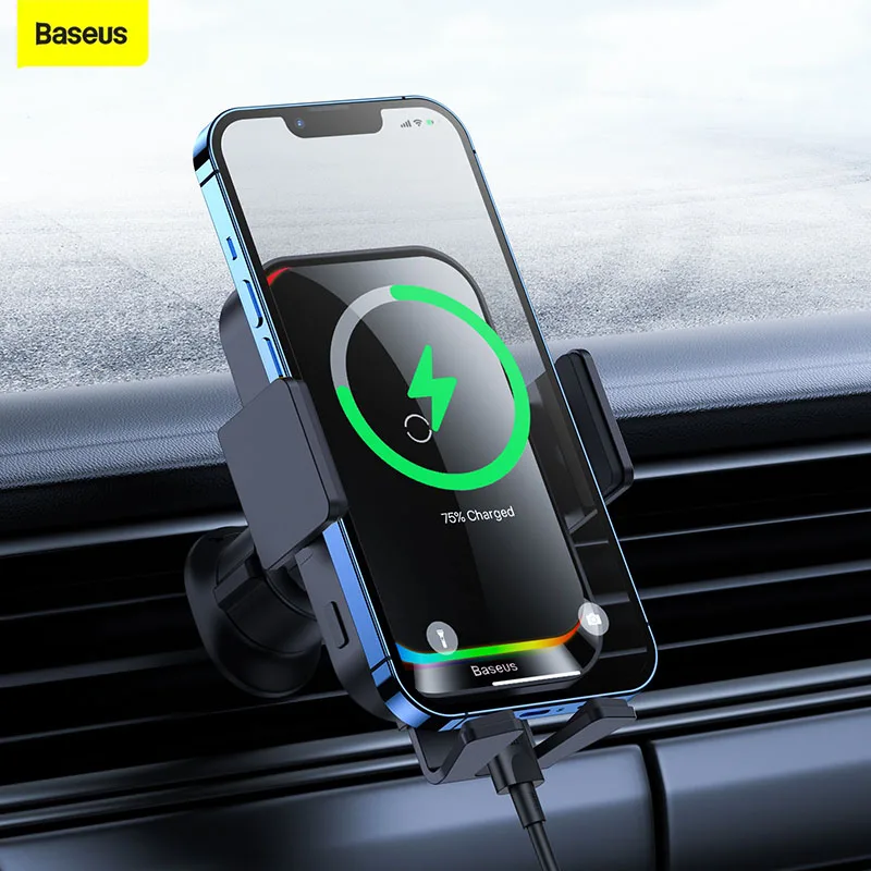 

Baseus Автомобильный держатель для телефона, инфракрасное 15 Вт QI Беспроводное зарядное устройство для iPhone 11 12 13 Xiaomi Samsung, Быстрое беспроводное ...