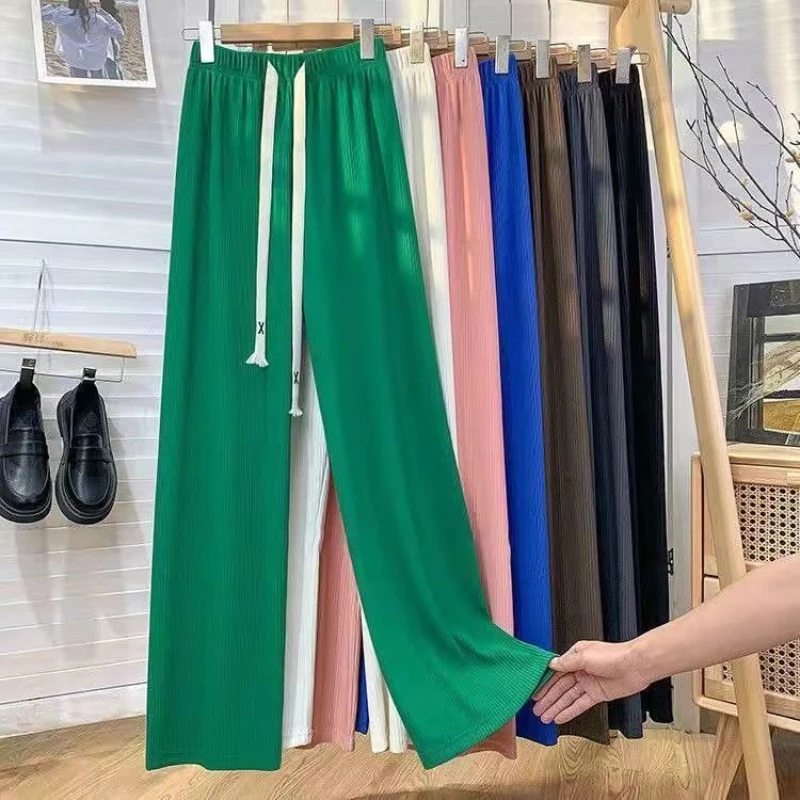 

Fashion Women's Streetwear Trousers Spring Summer Casual Solid Color Loose Wide-leg Straight Pants Slim All-match Drape Pants