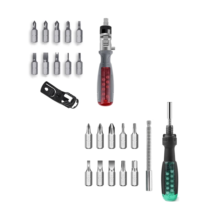 

A0KC 11 in 1 Screwdriver Set 180° Angle Adjustable Racheting Screwdriver with Various Bits Hidden in The Handle Save Time