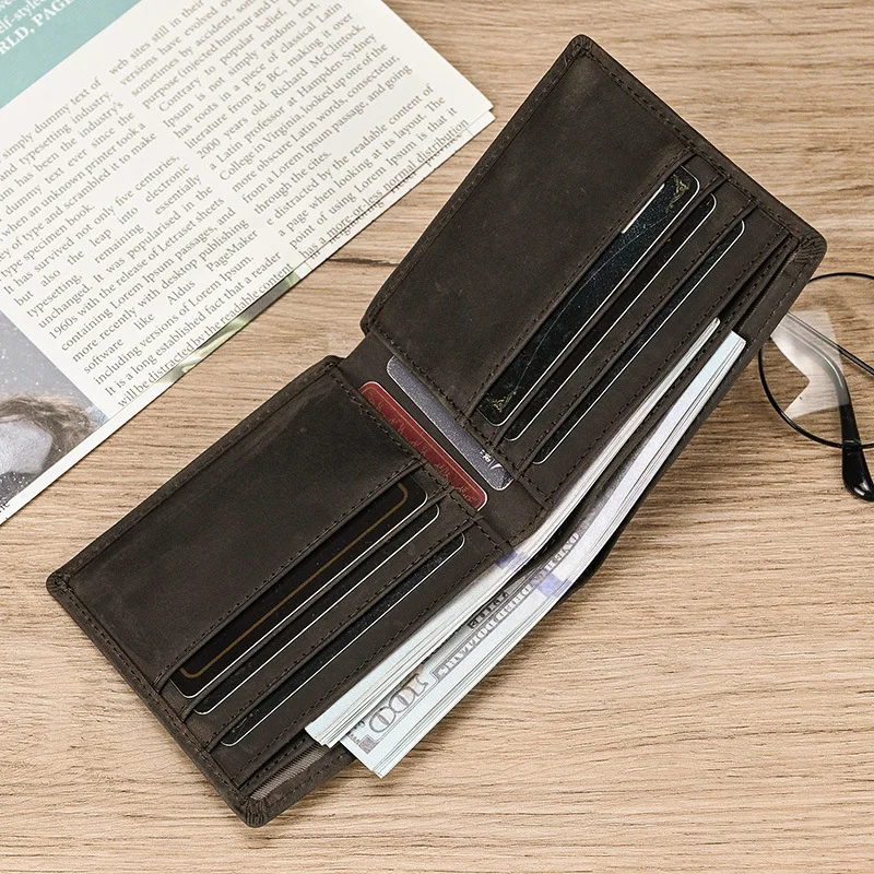 

Black Short Men's Luxury Business Foldable Wallet Coin Purses Photo Credit Card Rfid Holder Leather Billfold Money Vintage Bag