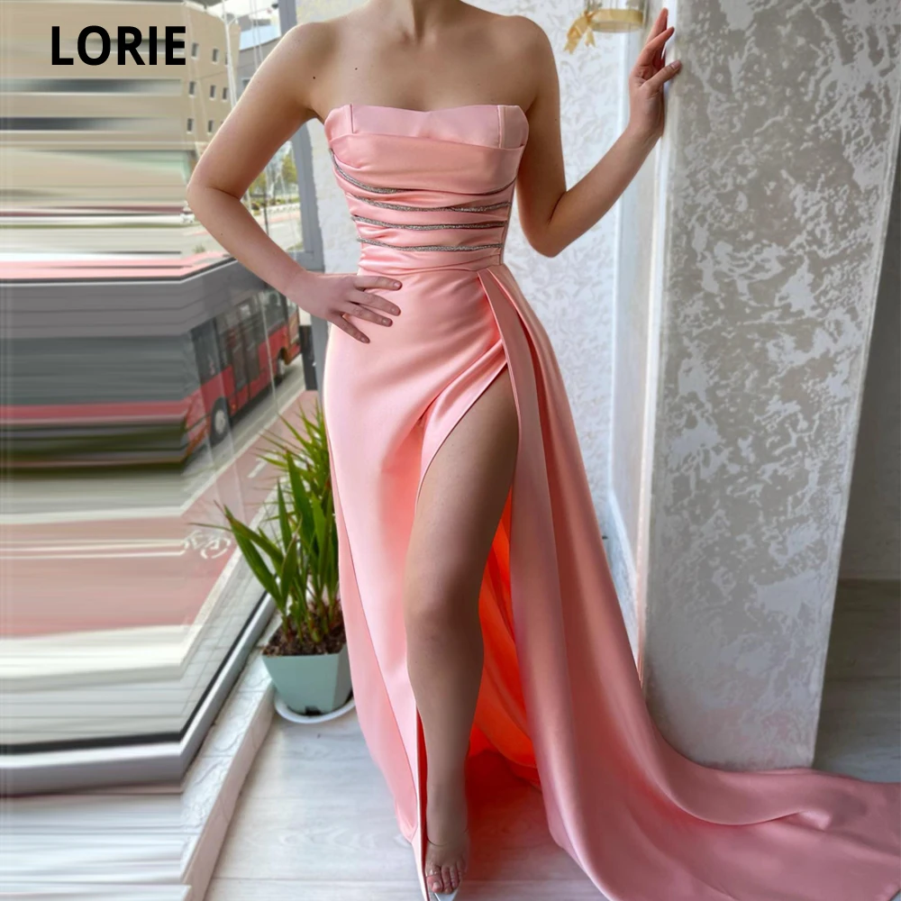 

LORIE Розовые атласные вечерние платья без рукавов с разрезом, женские плиссированные вечерние платья, платья для выпускного вечера