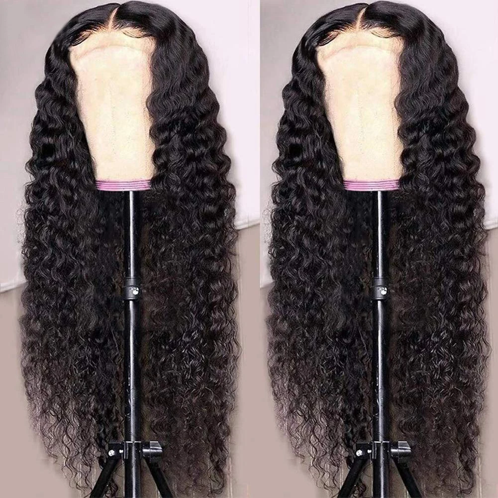 Deep Wave Lace Closure Wig For Women 4x4 Transparent Curly Lace Closure Human Hair Wigs Brazilian Remy 4x4 Lace Closure Wigs