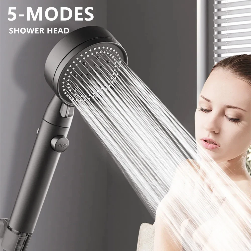 

5 Modes Adjustable High Pressure Shower Head Water Saving One-Key Stop Spray Nozzle Shower Head ABS Massage Bathroom Accessories