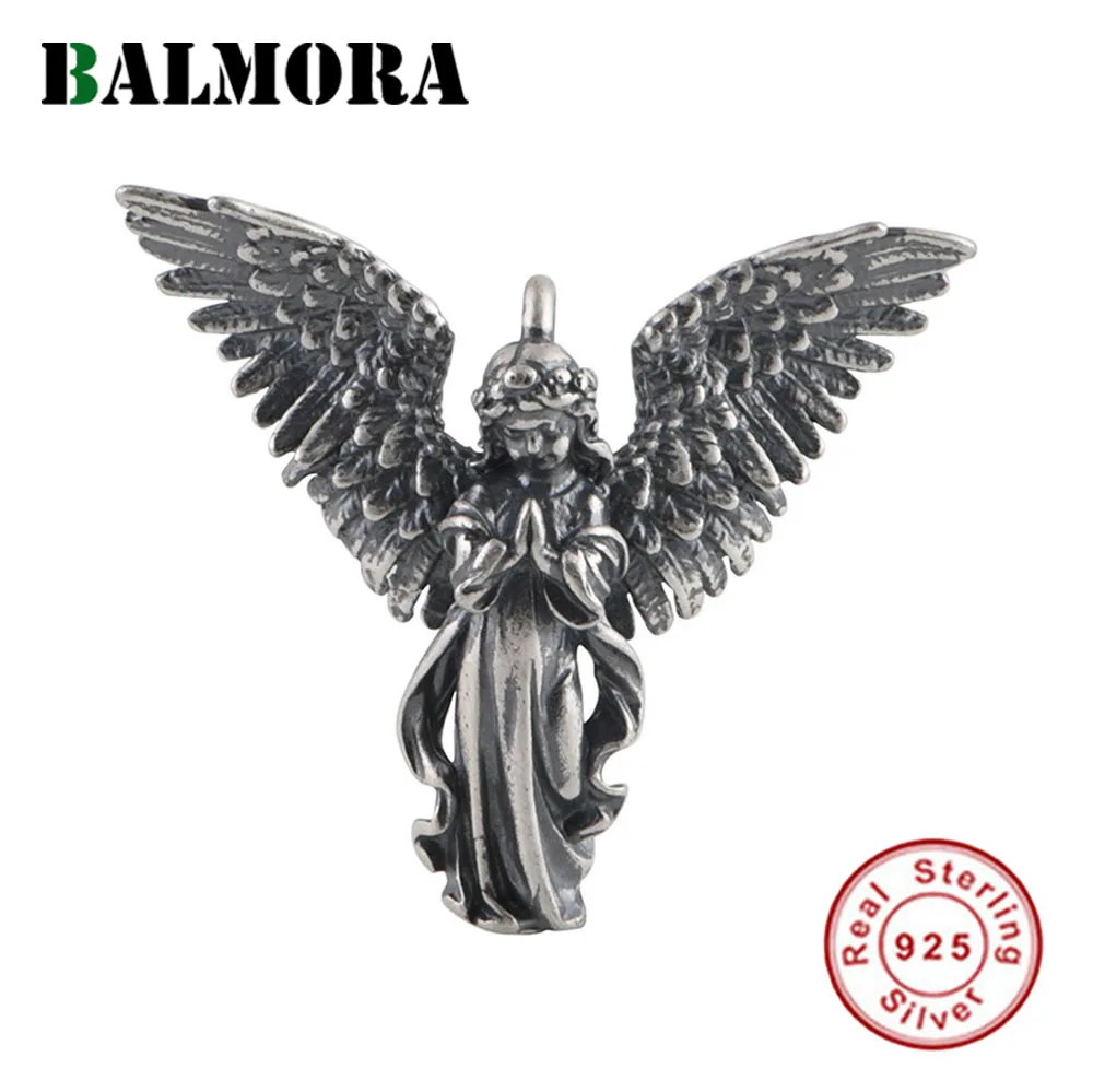 

Подвеска BALMORA из серебра 925 пробы с крыльями ангела и перьями для женщин и девушек, модный винтажный темпераментный кулон в виде богини, ювел...