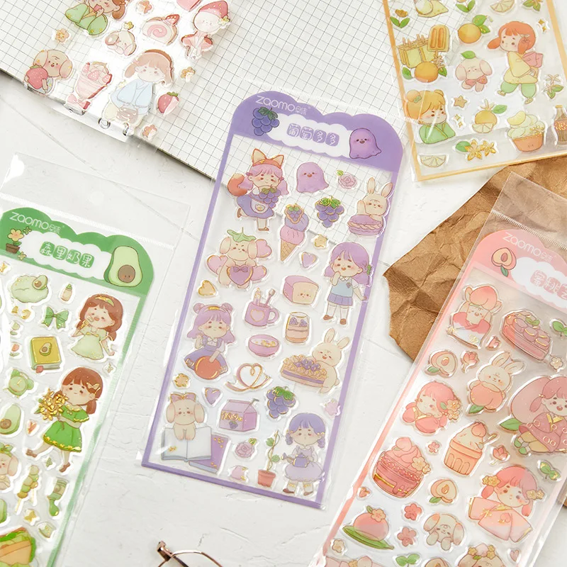 

1 Sheet/pack Crystal Adhesive Sticker Little Girl Series Diary Manual Journal Album Mobile DIY Epoxy Resin Sticker 6 Types