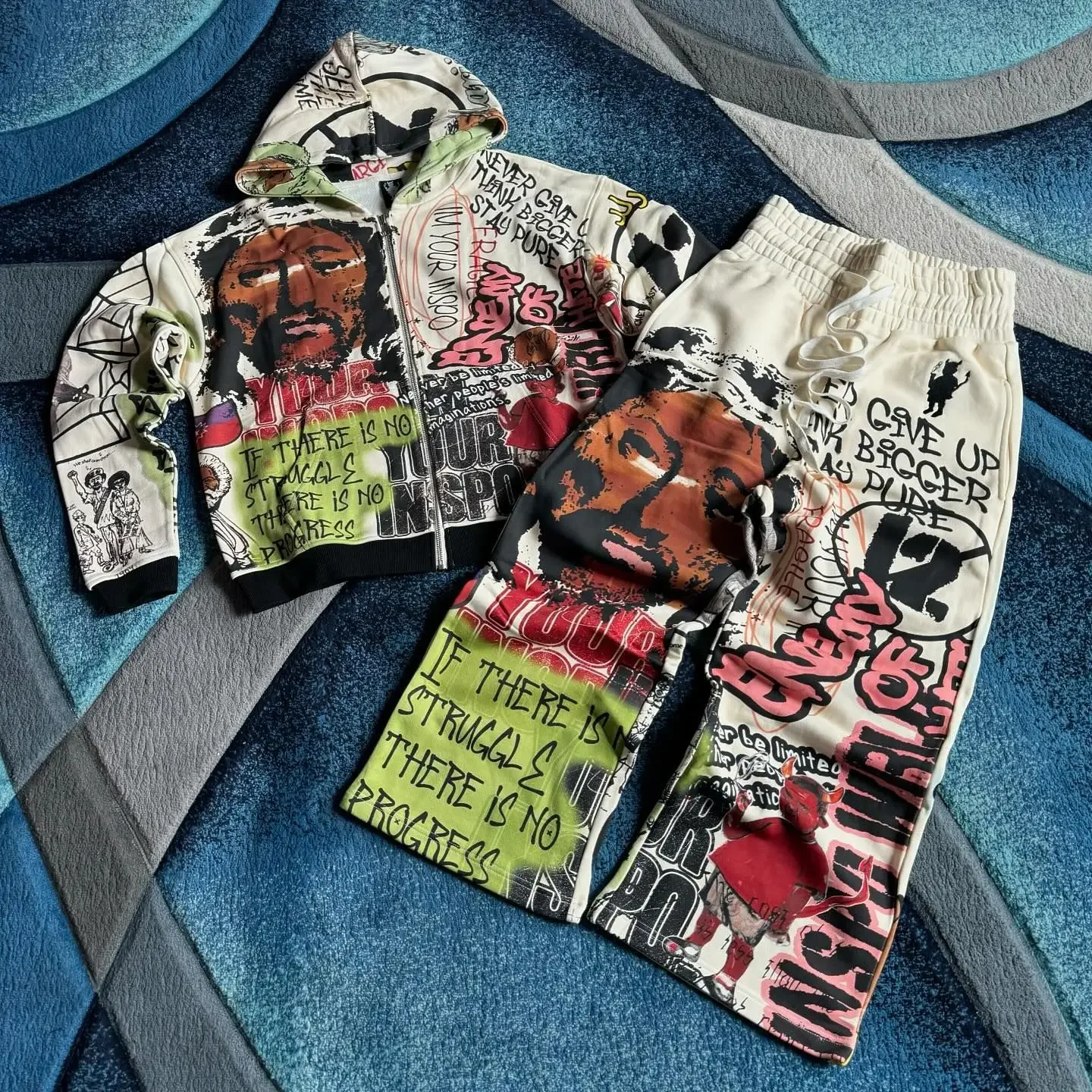 Футболка и спортивные брюки Y2K для мужчин женщин уличная одежда комплект из двух