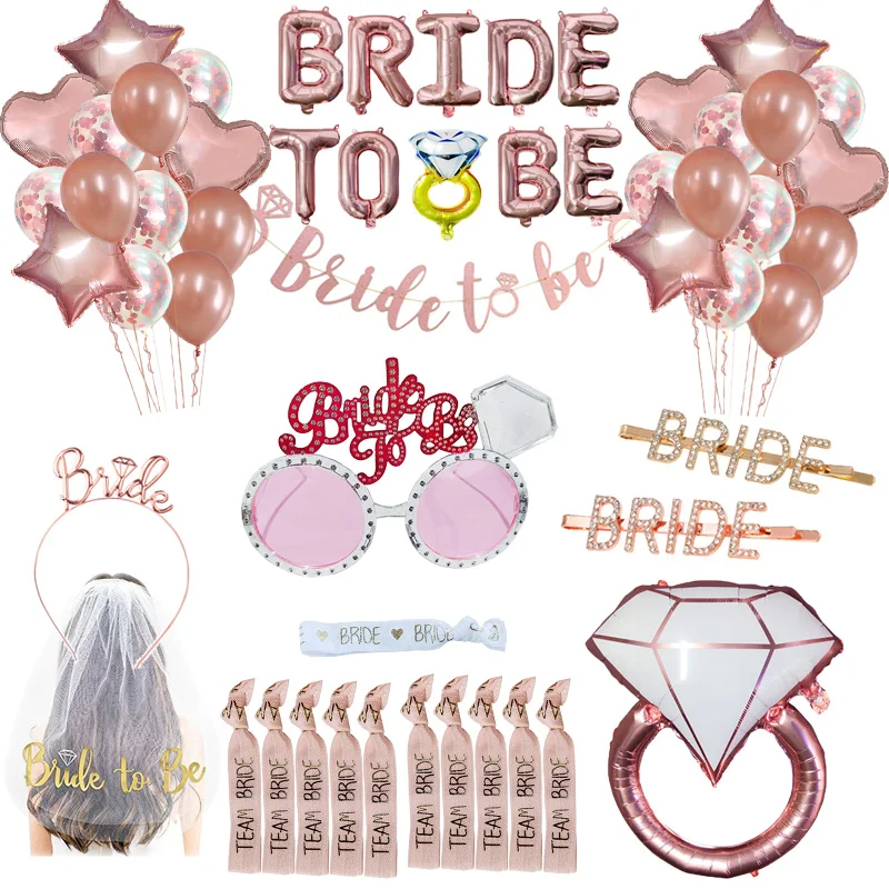 

Wedding Decoration Team Bride To Be Veil Bridal Shower Satin Sash Balloon Bachelorette Party Girl Hen Party Decorations Supplies