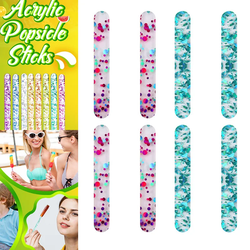 

10pcs Food Grade Acrylic Ice Cream Sequin Sticks Summer Homemade Popsicle Accessories Reusable Creative Kitchen Model Stick